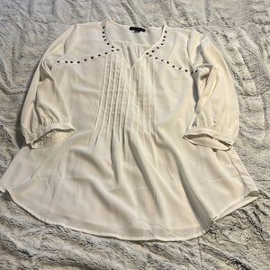 Willi Smith white sheer dress studded shirt 3/4 blouse M